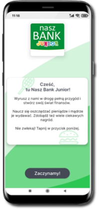 Zrzut z ekranu telefonu z logowaniem do aplikacji Nasz Bank Junior