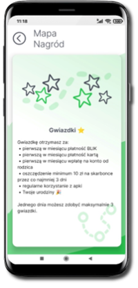 Zrzut z ekranu telefonu z aplikacji Nasz Bank Junior - mapa nagród