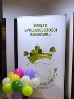Plakat Święta Spółdzielczości Bankowej ozdobiony balonami